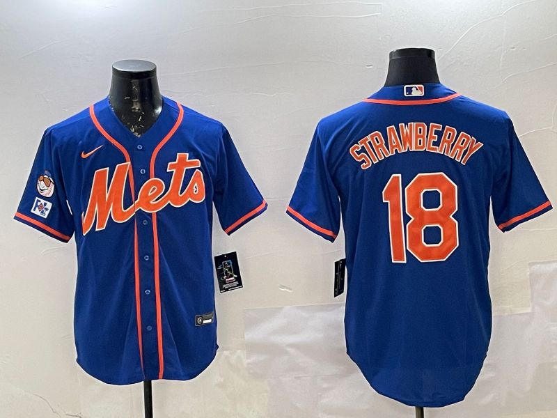 Men New York Mets #18 Strawberry Blue Game 2025 Nike MLB Jersey style 1->new york mets->MLB Jersey